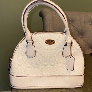 Coach Embossed Dome Satchel in White and Gold